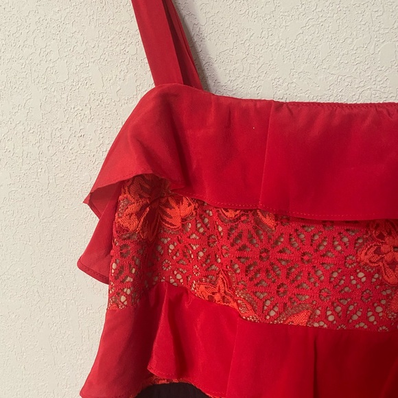 FOR LOVE & LEMONS Chianti Tank Dress red and black ruffle silk blend romantic M - Picture 4 of 10